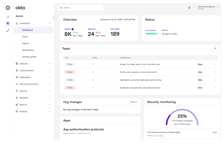 Okta Dashboard