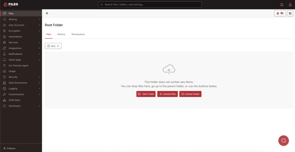 Files.com Root folder interface