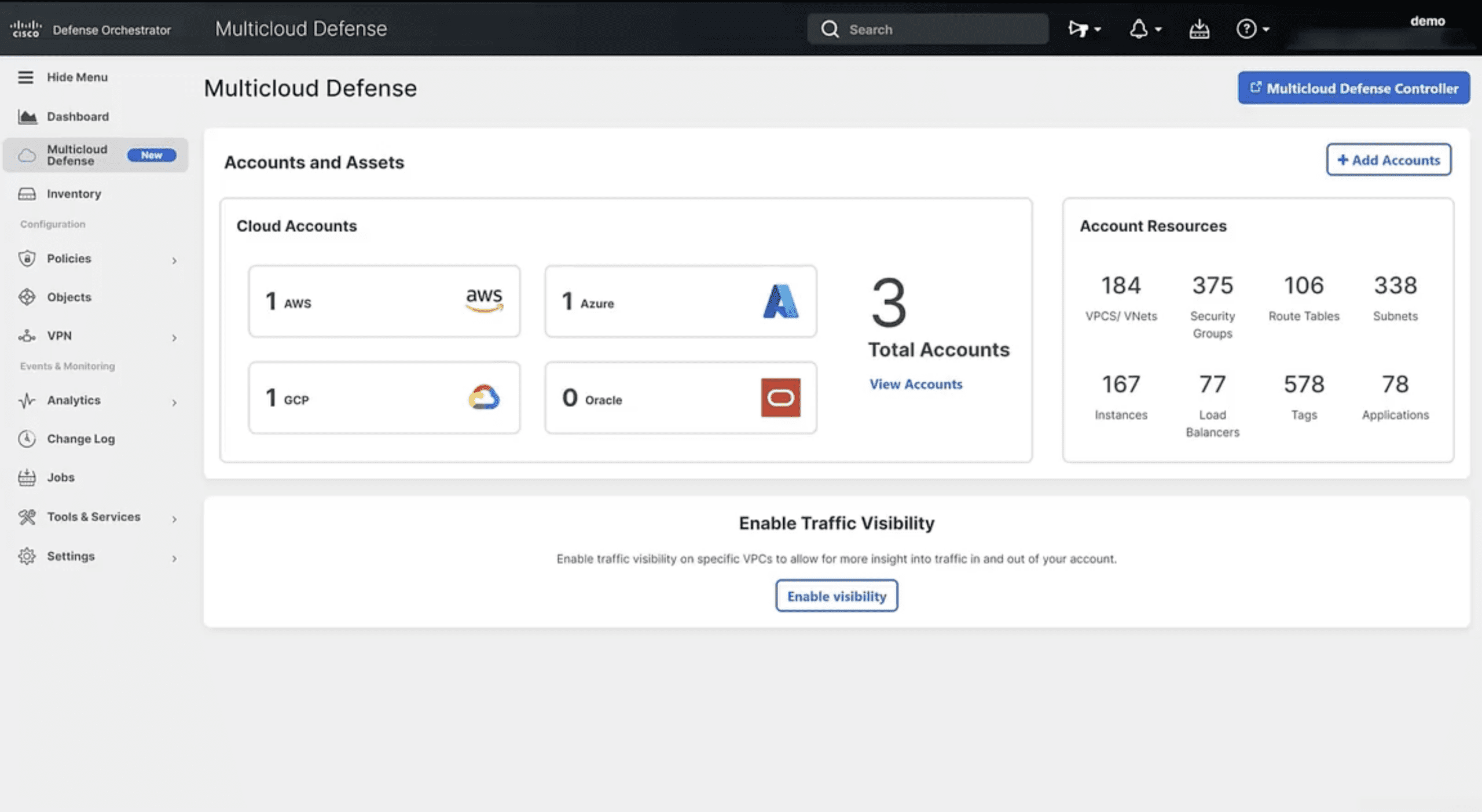 Cisco Multicloud Defense Dashboard